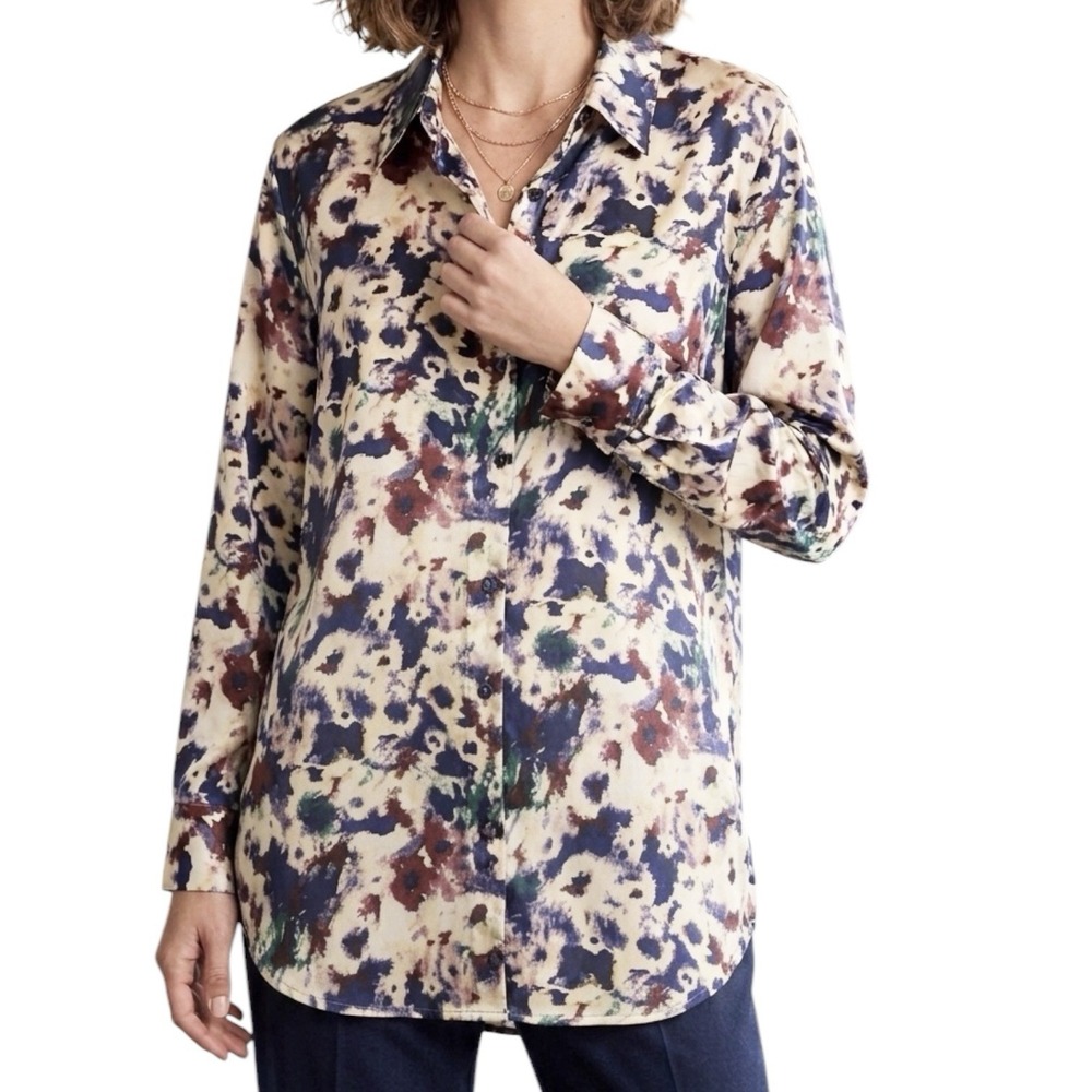 Lauren RALPH LAUREN Tunic Blouse sz 3X Floral Satin Long Sleeve Business Casual